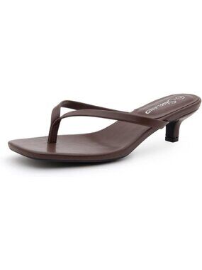 Women's Brown  Kitten Heels Square Open Toe Flip Flop Heels 1.75 Inch Low Heeled